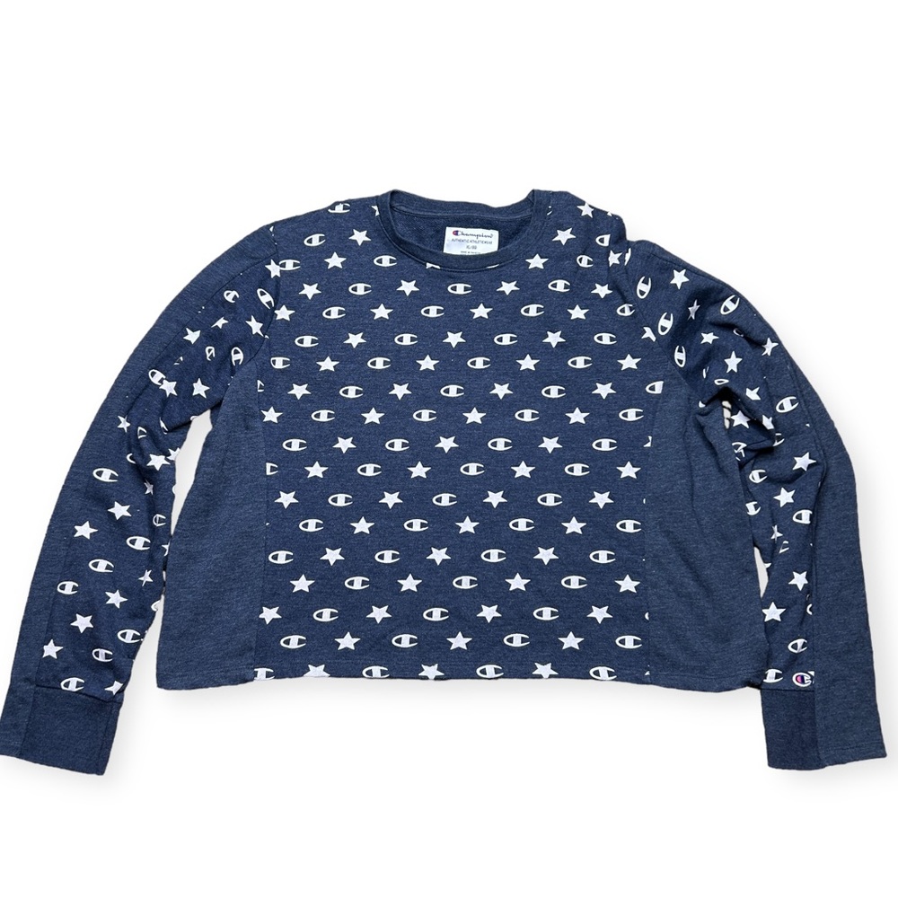 Champion Blue Crew Sweatshirt White Star Print Womens size XL